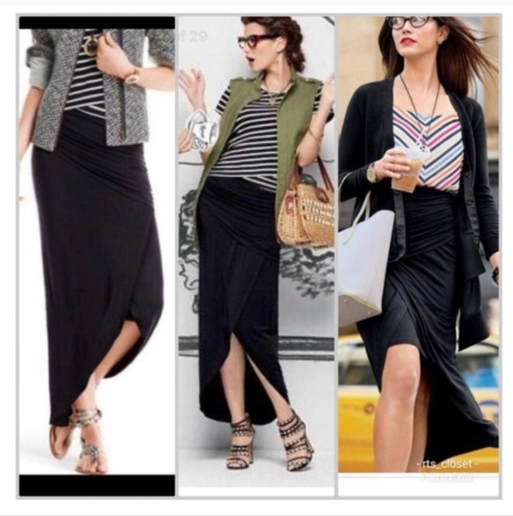 CABI 5052 Runaround Black Wrap Lookalike Asymetr Maxi Ankle Skirt Women's Small
